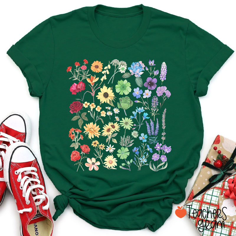 Rainbow Pride Color Wildflowers Teacher T-Shirt