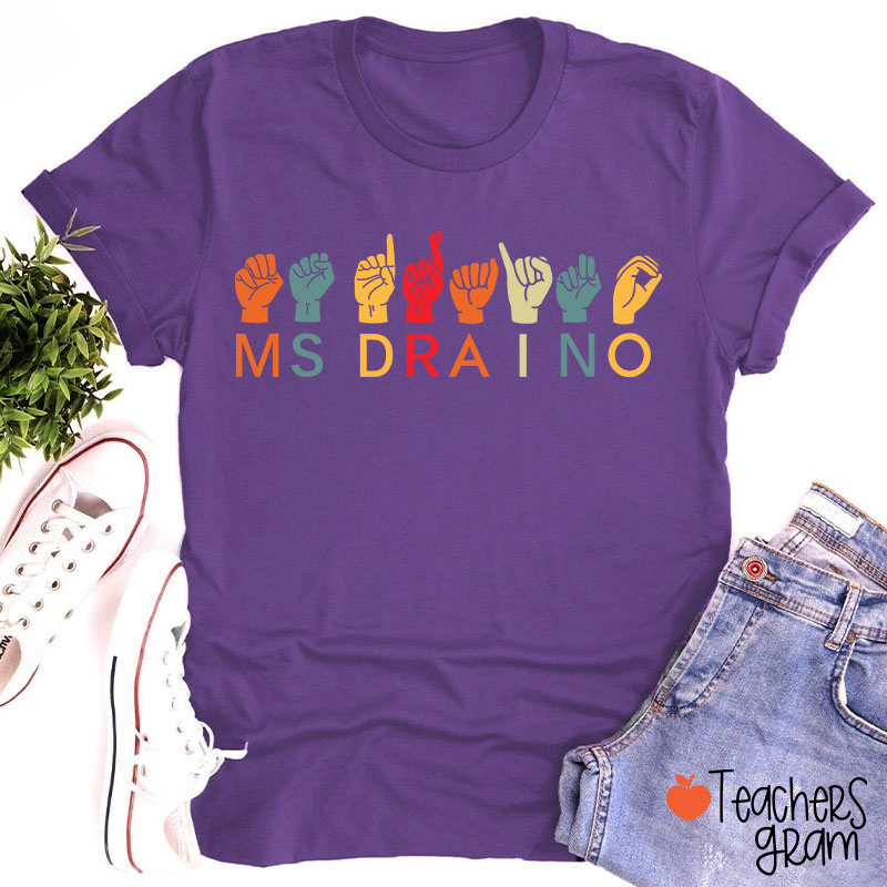 Personalized Name ASL American Sign Language Teacher T-Shirt