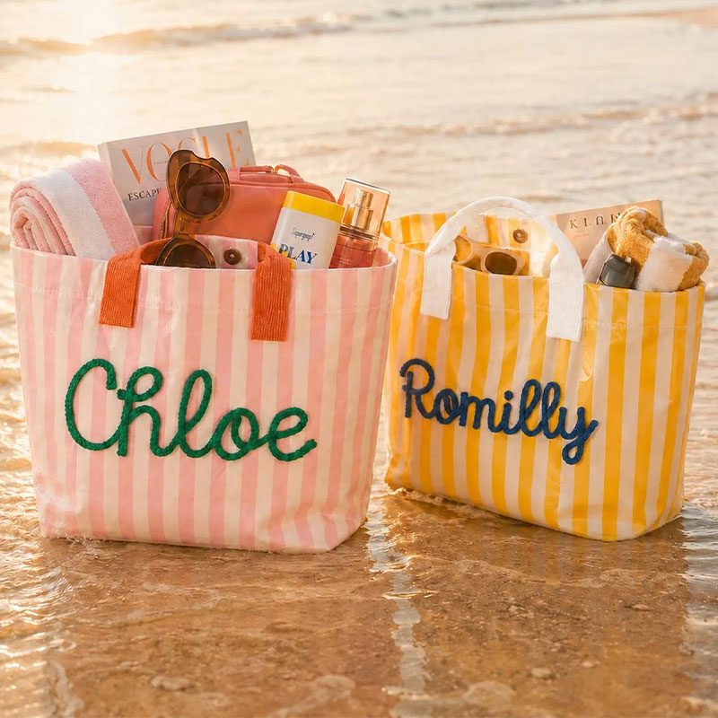 Personalized Embroidered Striped Waterproof Beach Tote Bag