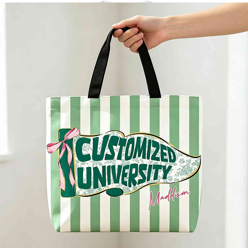Personalized Bow Floral Pennant Striped Tote Bag
