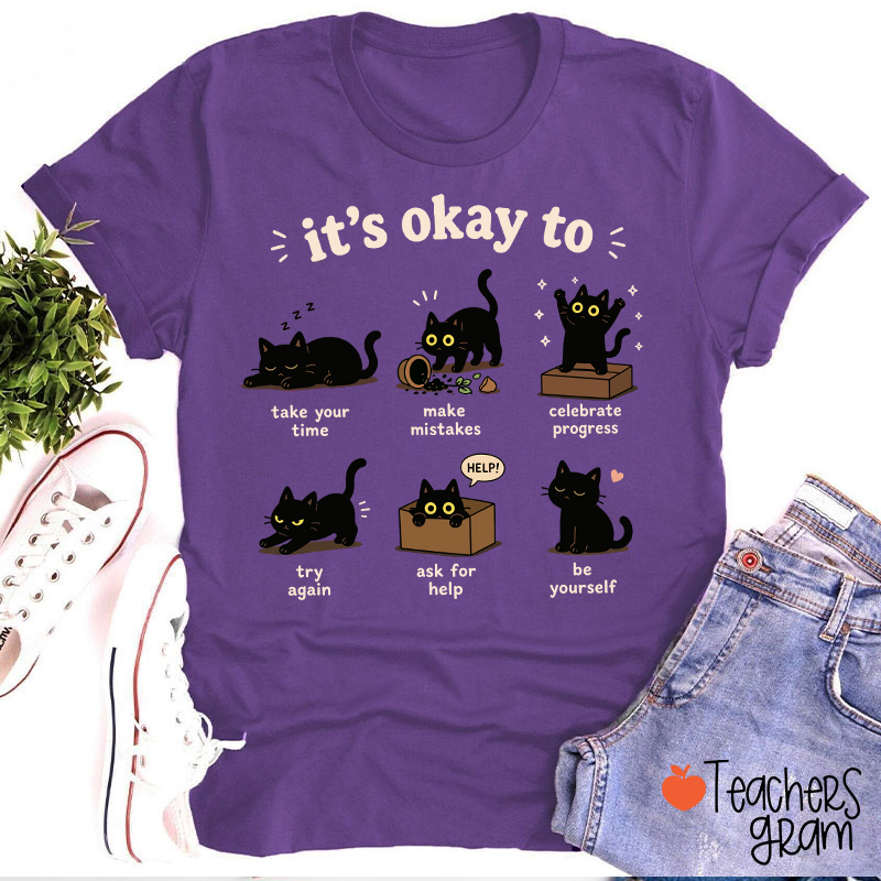 Black Cats It's Okay To Take Your Time Teacher T-Shirt