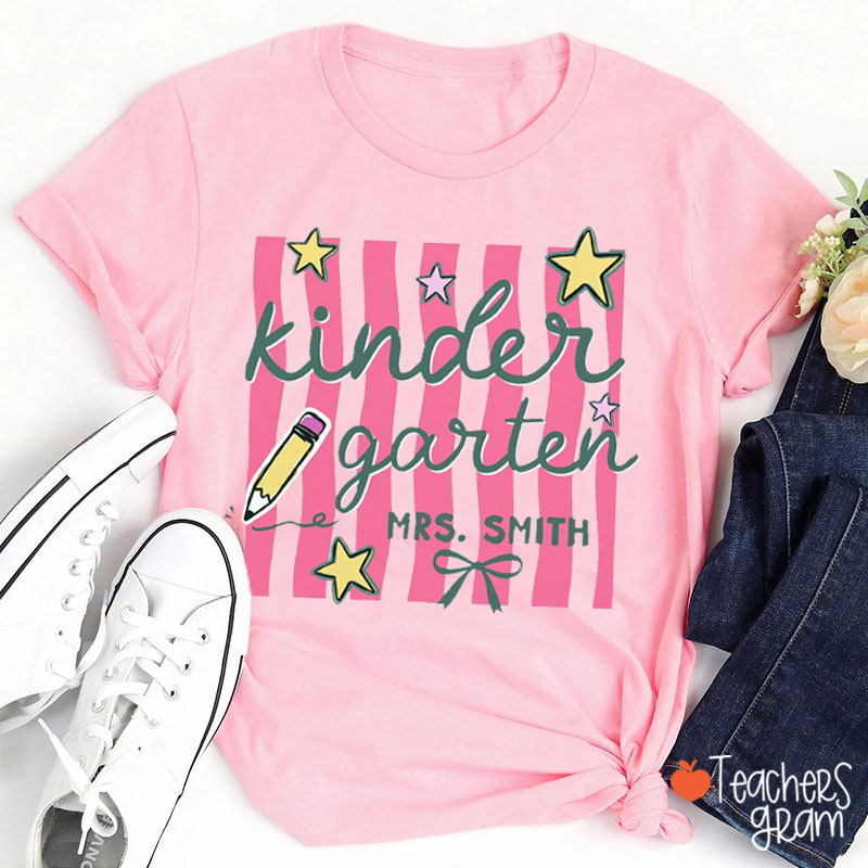 Personalized Grade And Name Stars And Pencil Teacher T-Shirt