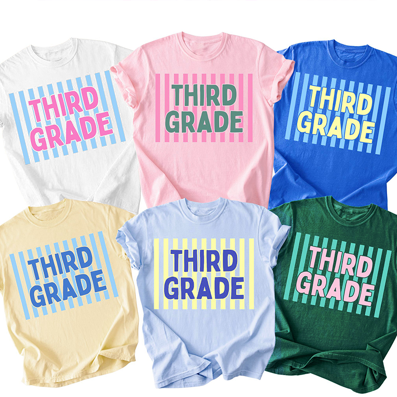 Personalized Grade Vertical Stripes Bold Teacher T-Shirt