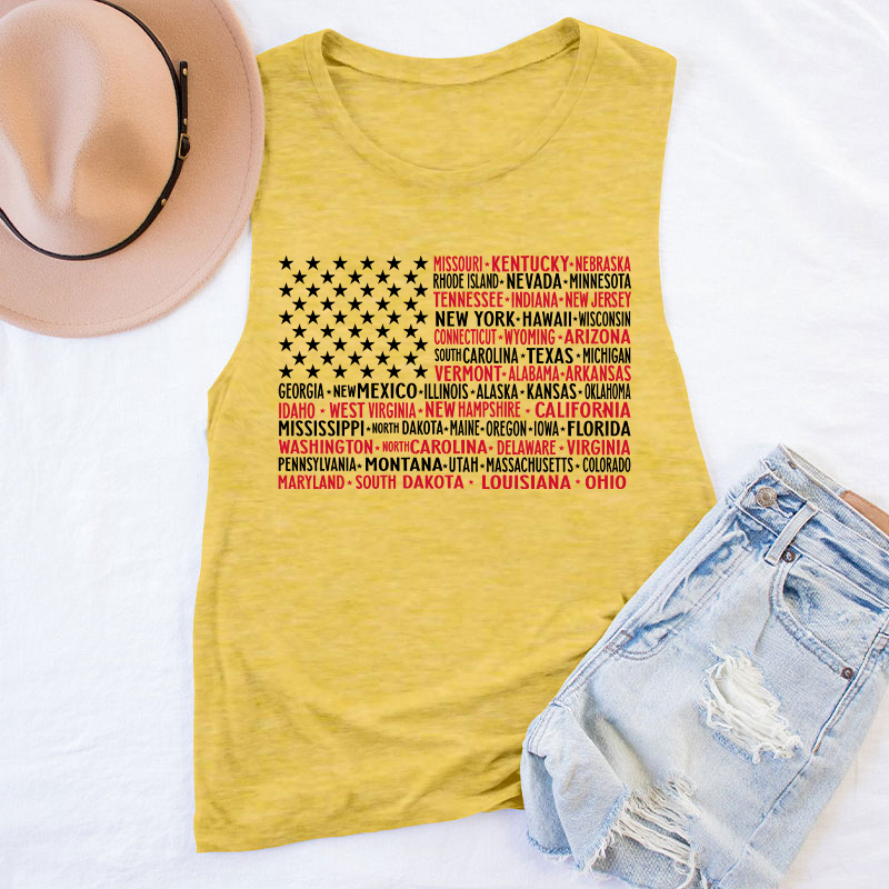 Vintage American Flag 4th Of July Teacher Tank Top