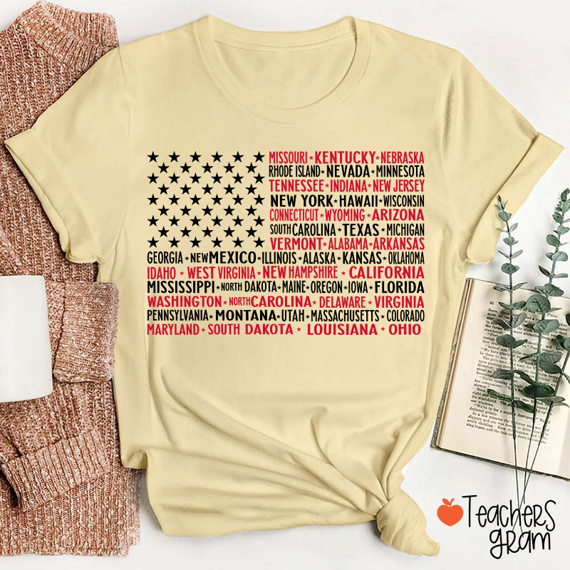 Vintage American Flag 4th Of July Teacher T-Shirt