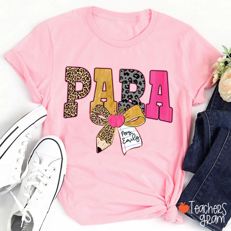 Personalized Wild Leopard Bow Tie Teacher T-Shirt