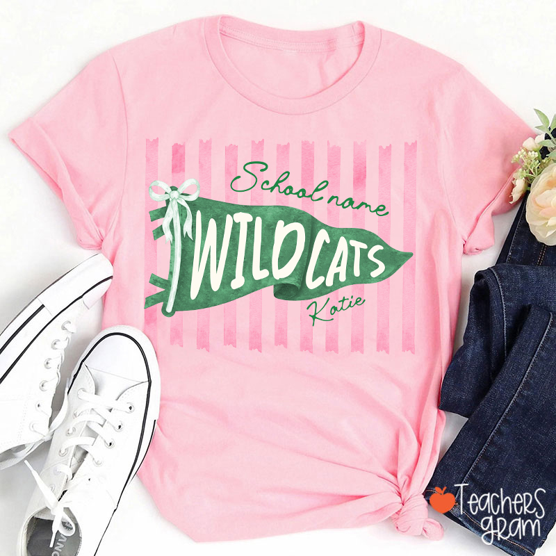 Personalized Mascot School Spirit Stripes Pennant Teacher T-Shirt