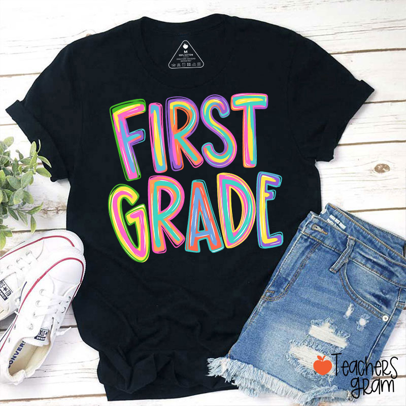 Personalized Name Colorful Neon Teacher T-Shirt