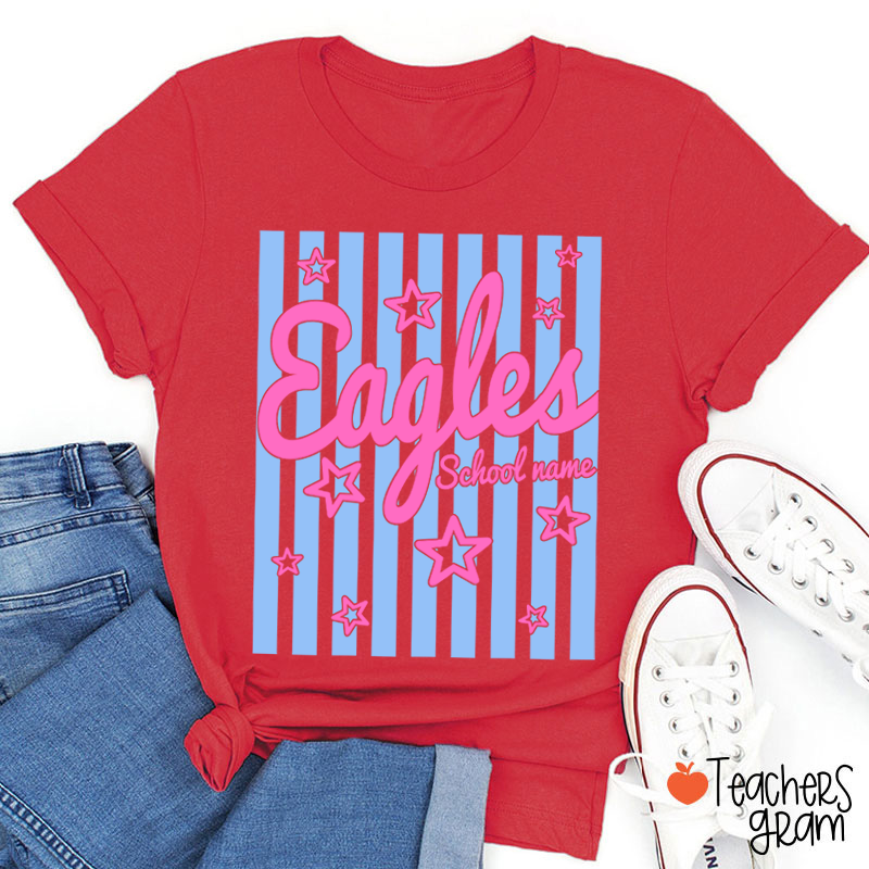 Personalized School Mascot Preppy Striped Star Teacher T-Shirt