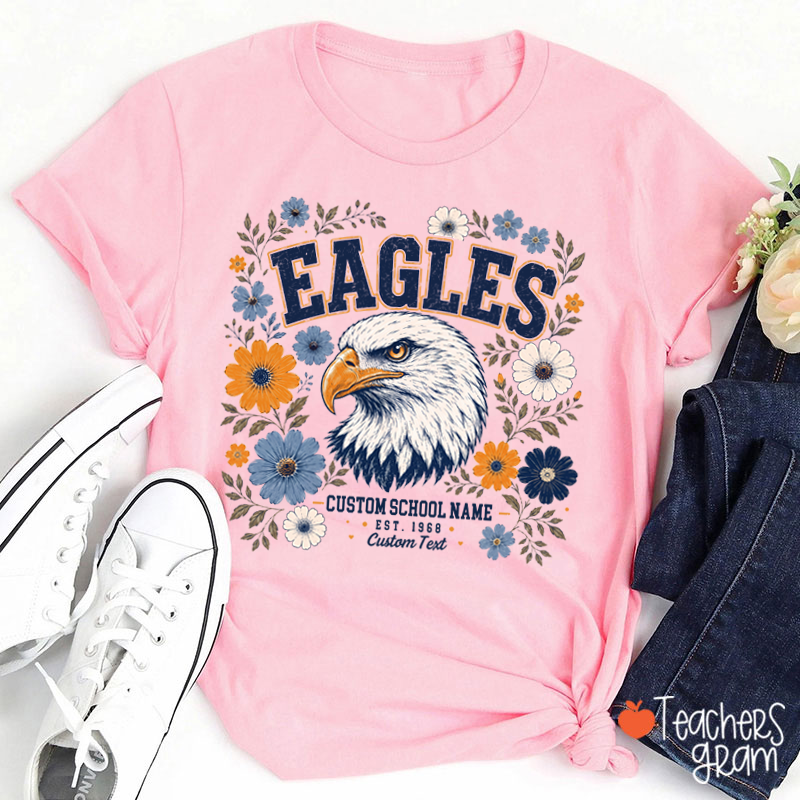 Personalized Mascot Floral Est Custom Text Teacher T-Shirt