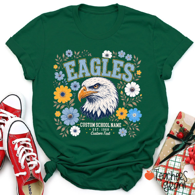 Personalized Mascot Floral Est Custom Text Teacher T-Shirt