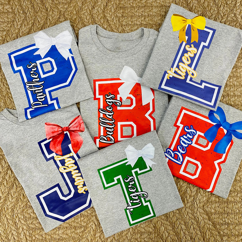 Personalized Mascot Varsity Letter Bow Teacher T-Shirt