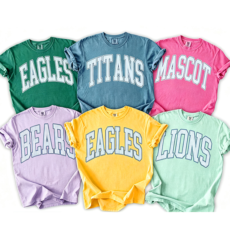 Personalized Mascot Striped Varsity Letter Teacher T-Shirt
