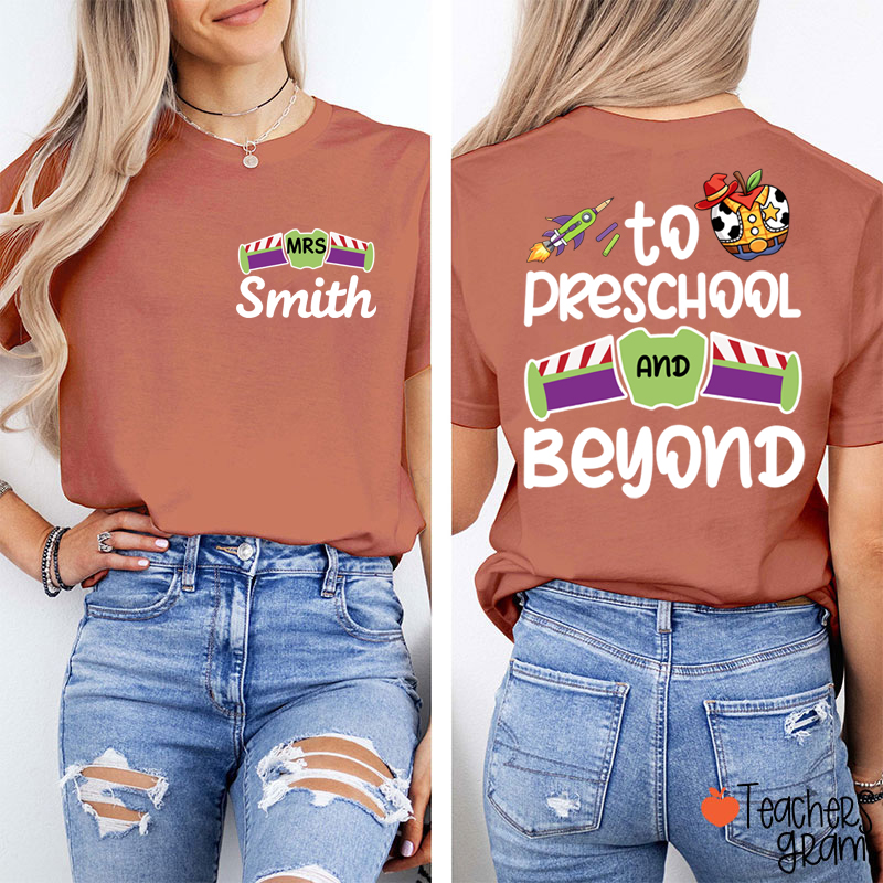 Personalized Grade And Name Galaxy Cartoon Teacher Two Sided T-Shirt
