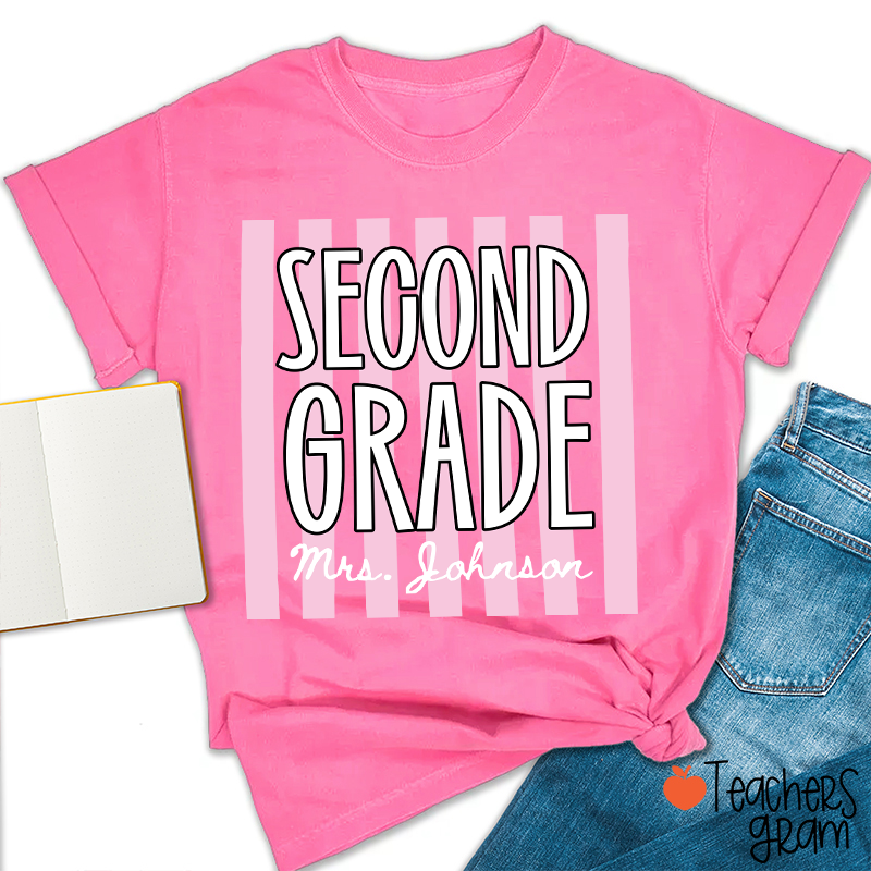 Personalized Grade And Name Stripes Stars Teacher T-Shirt