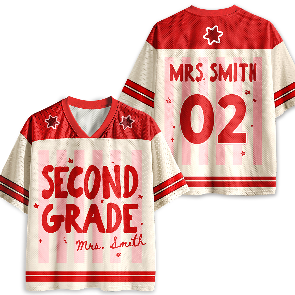 Personalized Grade And Name Preppy Stripes Teacher Mesh Jersey