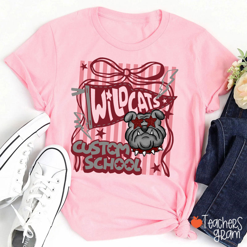 Personalized Mascot Coquette Bow Striped Teacher T-Shirt