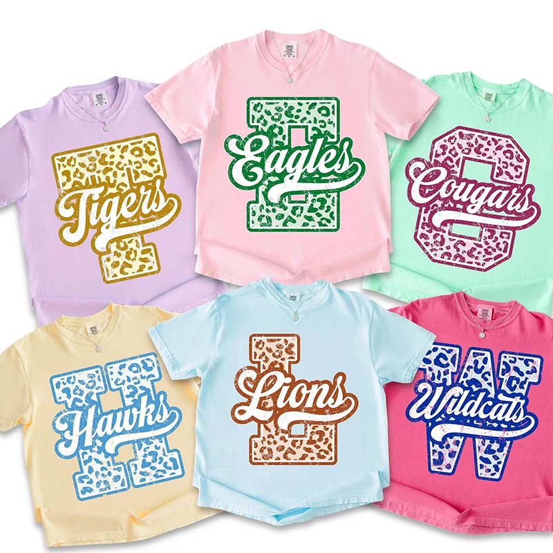 Personalized Mascot Leopard Block Letter Teacher T-Shirt