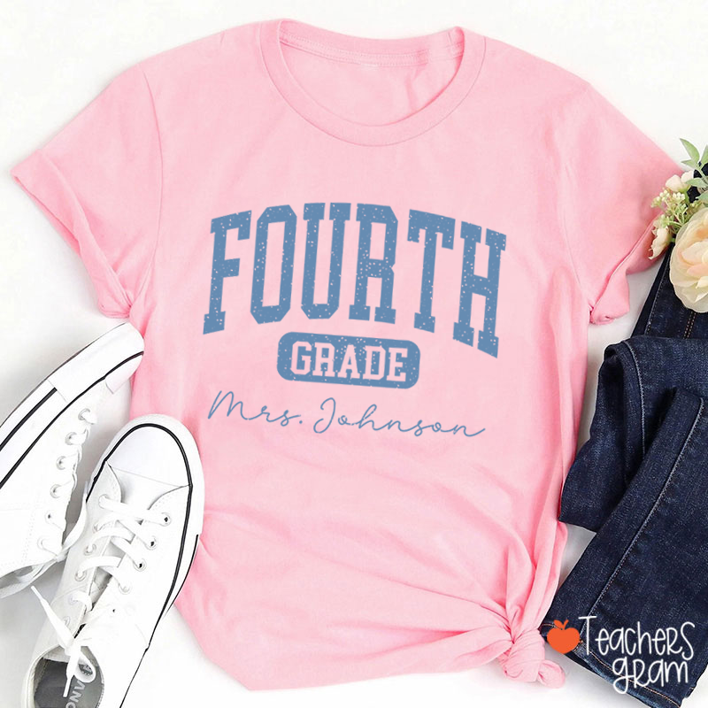 Personalized Name And Grade Vintage Distressed Varsity Letter Teacher T-Shirt