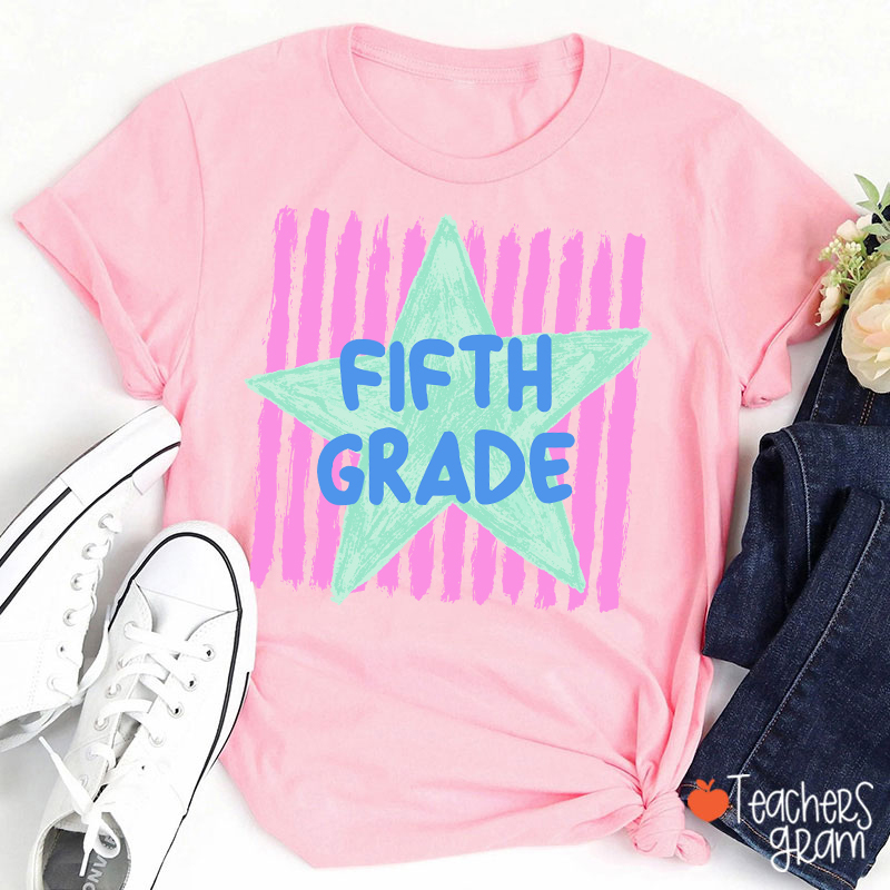 Personalized Grade Stripe Star Pattern Teacher T-Shirt