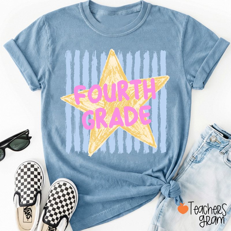 Personalized Grade Stripe Star Pattern Teacher T-Shirt