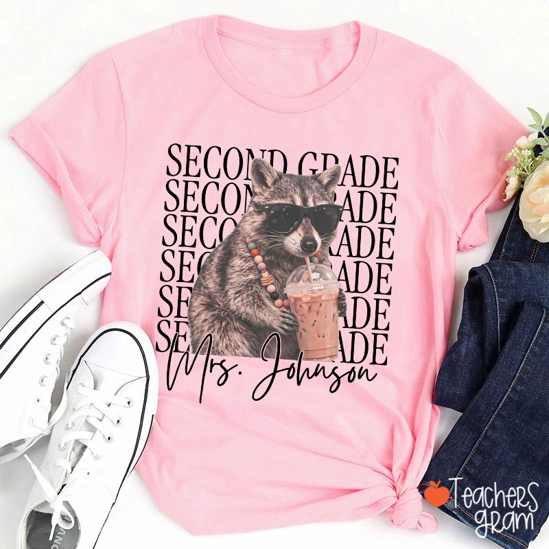 Personalized Grade And Name Raccoon Teacher T-Shirt