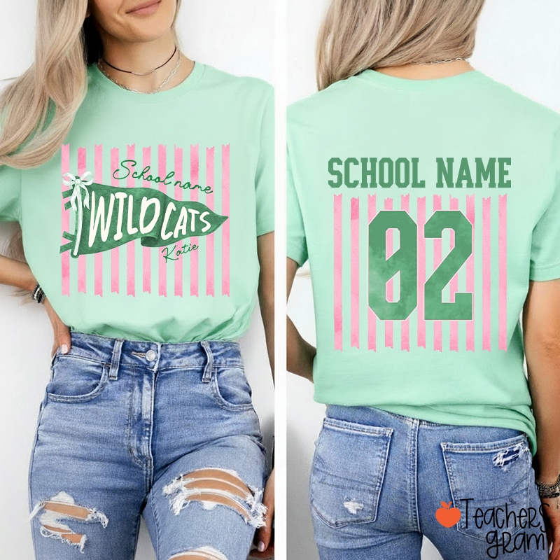 Personalized Name And Text Cartoon Supply Teacher Two Sided T-Shirt
