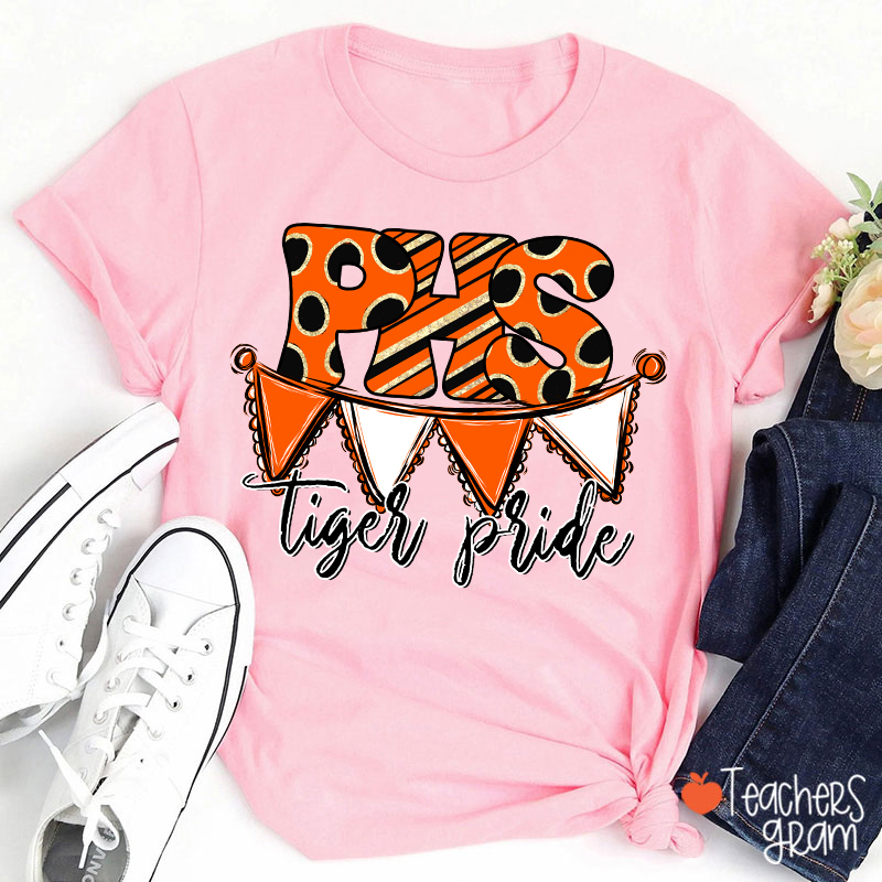 Personalized Mascot Banner Dots Teacher T-Shirt
