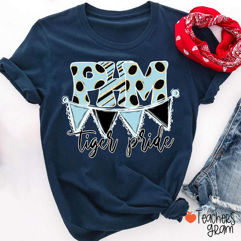 Personalized Mascot Banner Dots Teacher T-Shirt