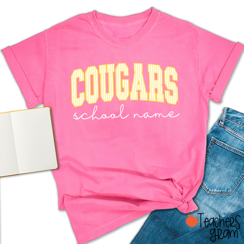 Personalized Mascot School Spirit Stripes Teacher T-Shirt