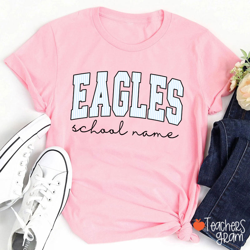 Personalized Mascot School Spirit Stripes Teacher T-Shirt