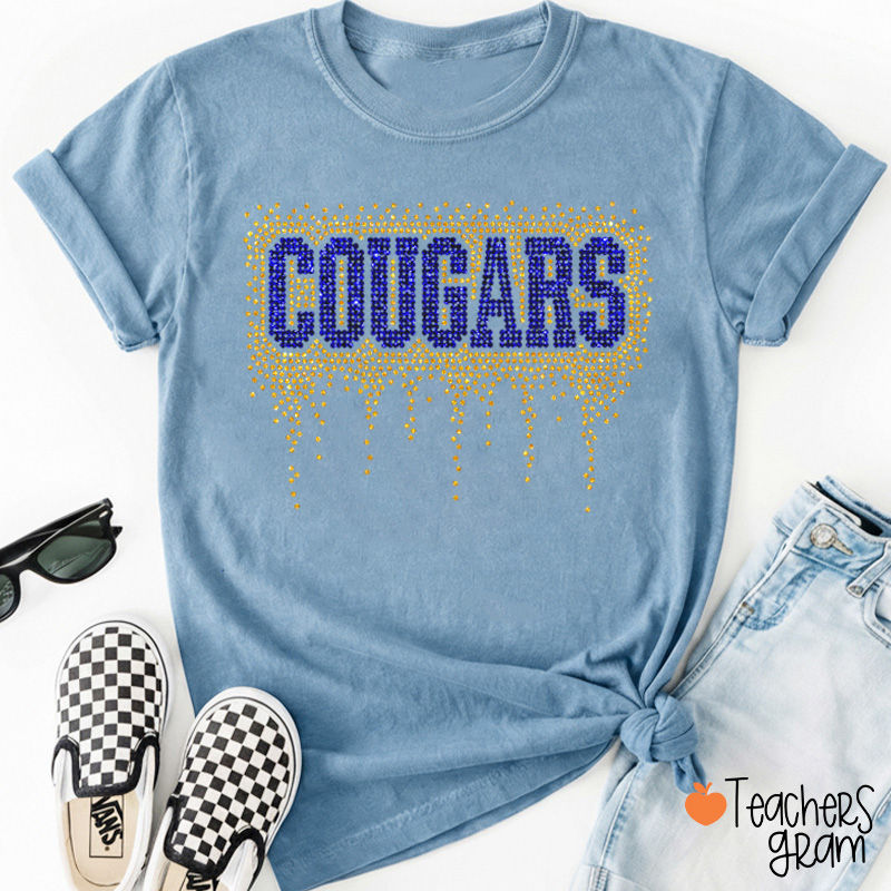 Personalized Mascot Drip Faux Rhinestone Teacher T-Shirt