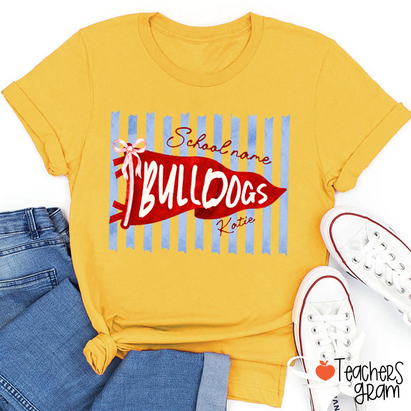 Personalized Mascot School Spirit Stripes Pennant Teacher T-Shirt