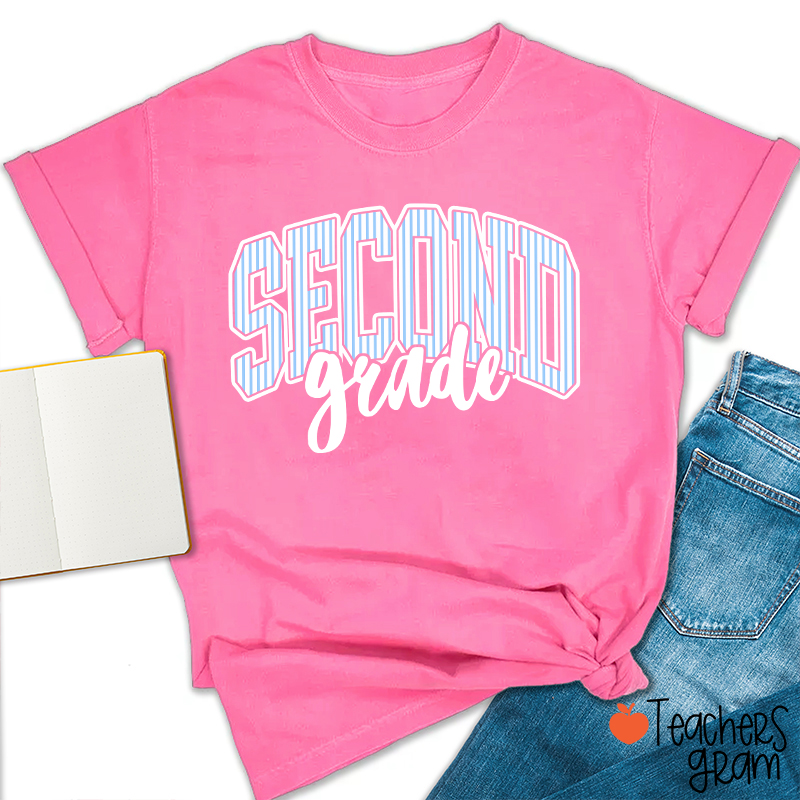 Personalized Grade Striped Varsity Teacher T-Shirt