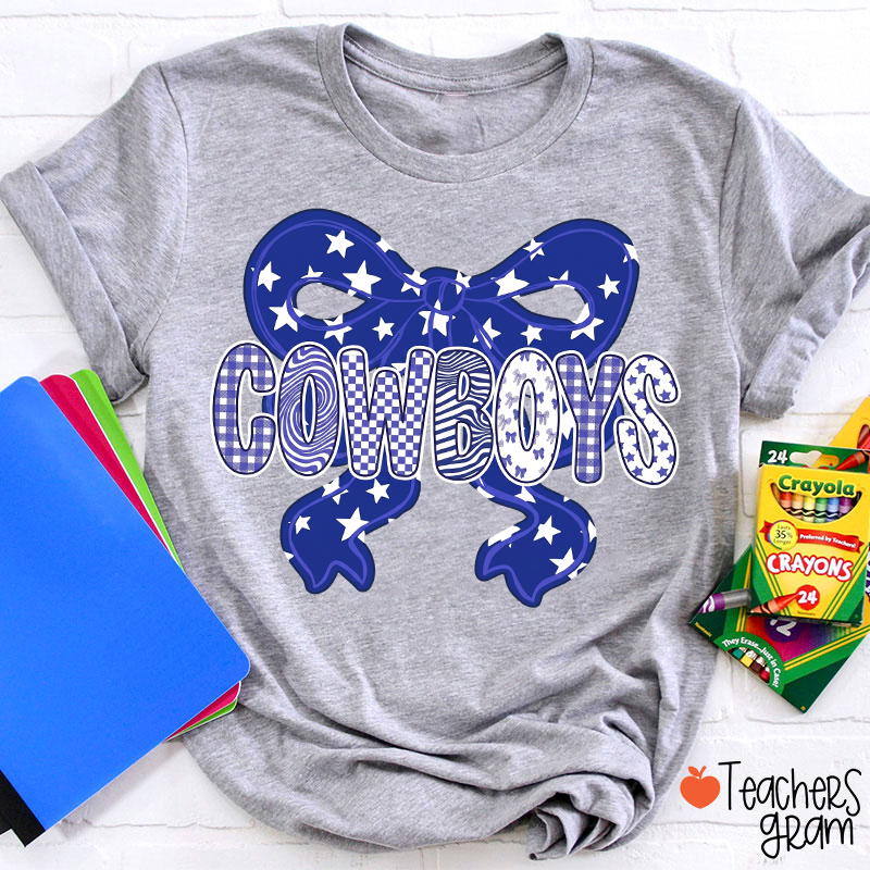 Personalized Mascot Star Bow Mixed Pattern Letter Teacher T-Shirt