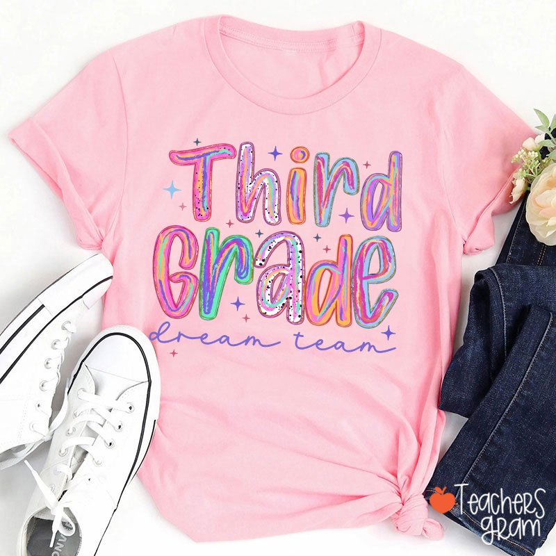 Personalized Pastel Rainbow Grade Dream Team Teacher T-Shirt