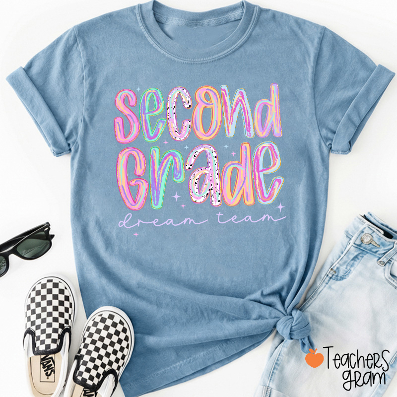 Personalized Pastel Rainbow Grade Dream Team Teacher T-Shirt