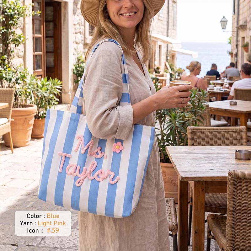 Personalized Name Canvas Striped Tote