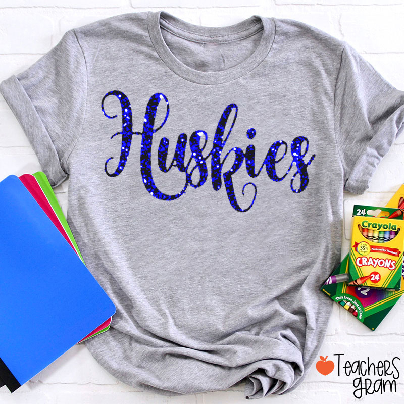 Personalized Mascot Glitter Cursive Script Teacher T-Shirt