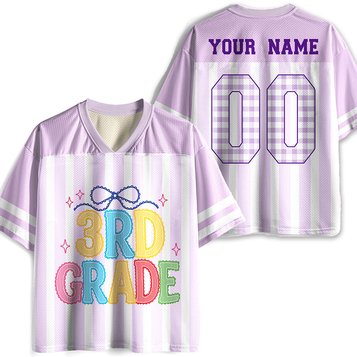 Personalized Grade And Name Lace Gingham Coquette Bow Teacher Mesh Jersey