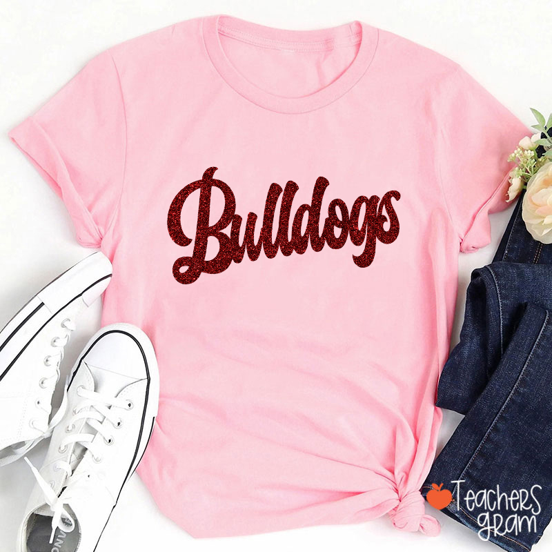 Personalized Glitter Script Teacher T‑Shirt
