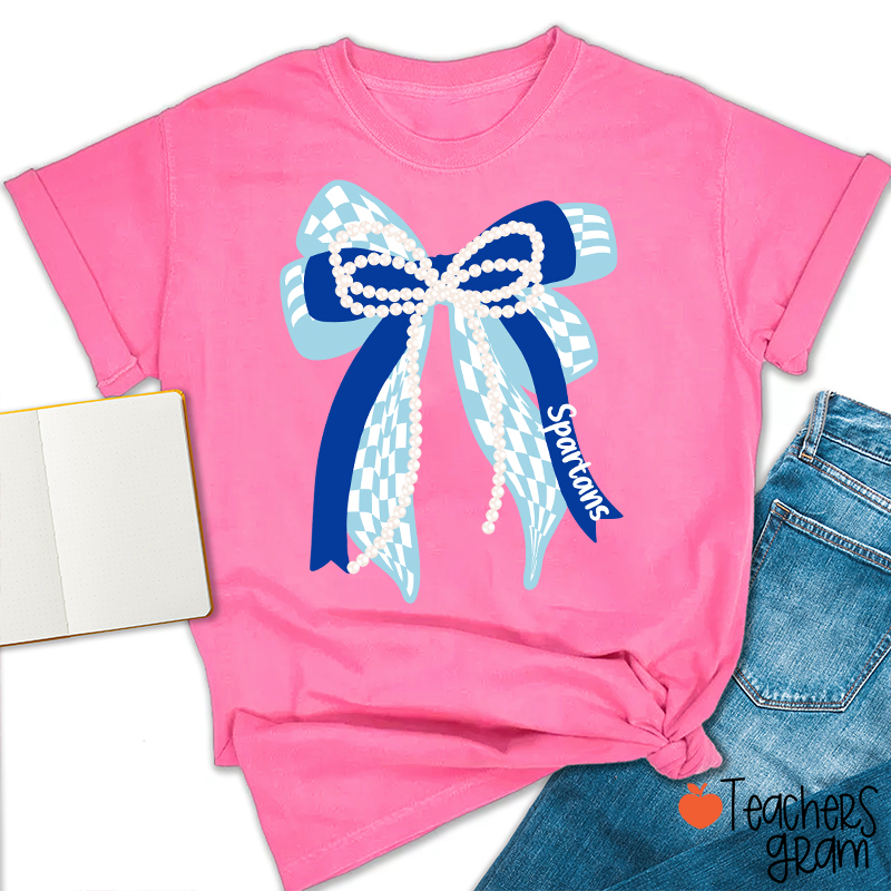 Personalized Mascot Cute Bow School Spirit Graphic Teacher T‑Shirt