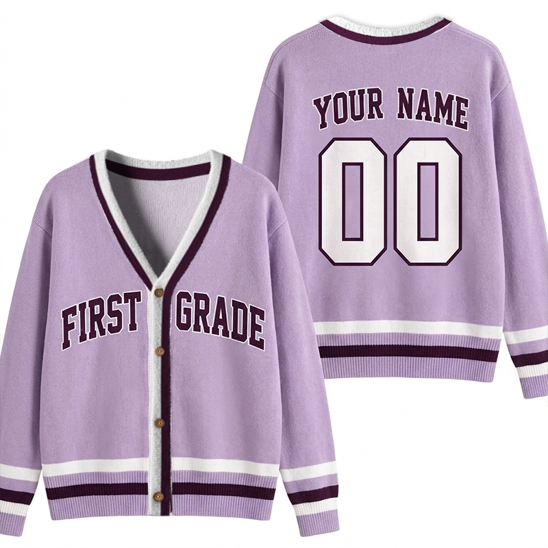 Personalized Grade Name Number V‑Neck Striped Button Teacher Ugly Cardigan Sweaters
