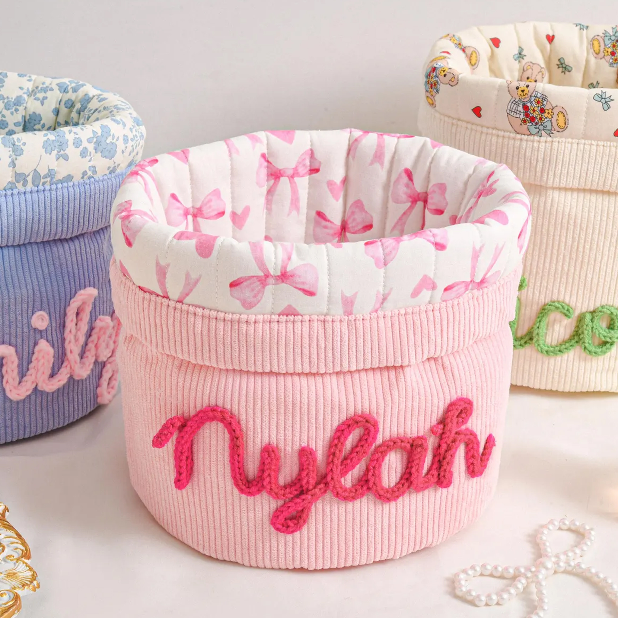 Personalized Embroidered Corduroy Cylindrical Makeup Bag