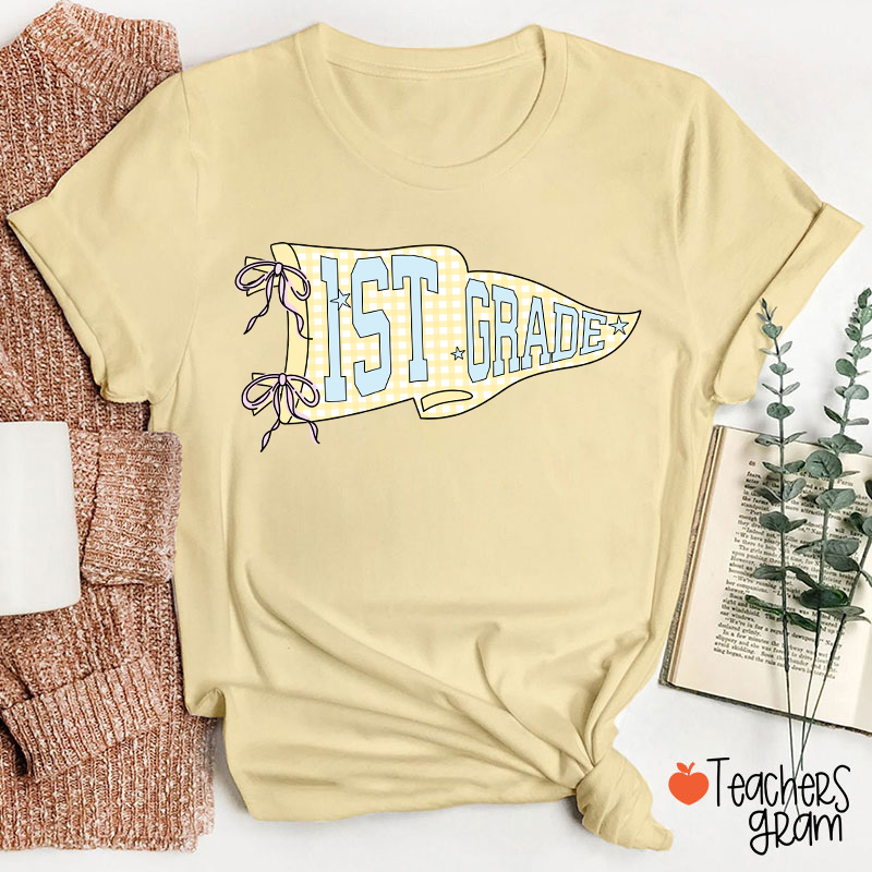 Personalized Text Gingham Pennant Teacher T-Shirt