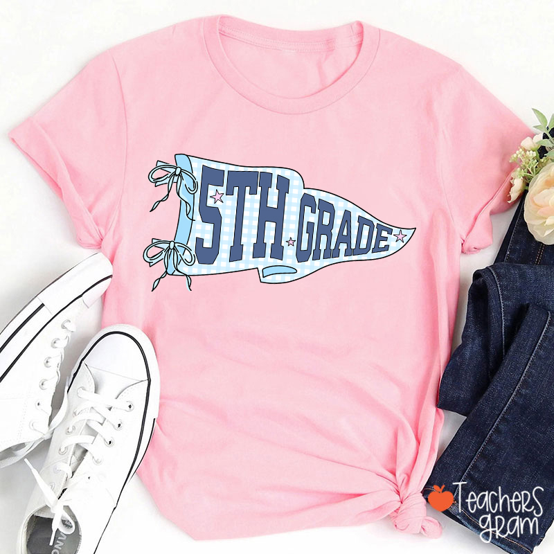 Personalized Text Gingham Pennant Teacher T-Shirt