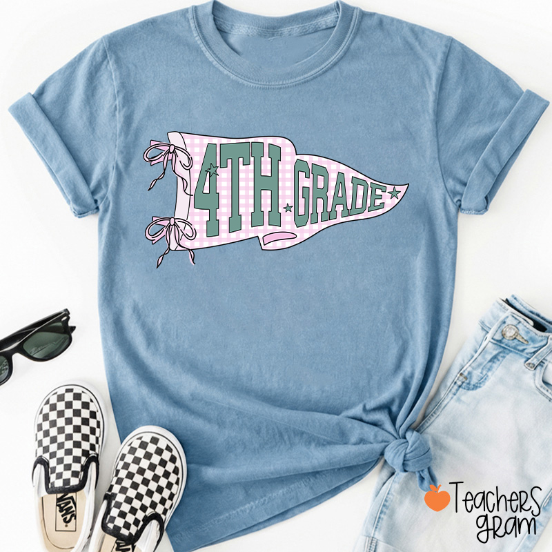Personalized Text Gingham Pennant Teacher T-Shirt