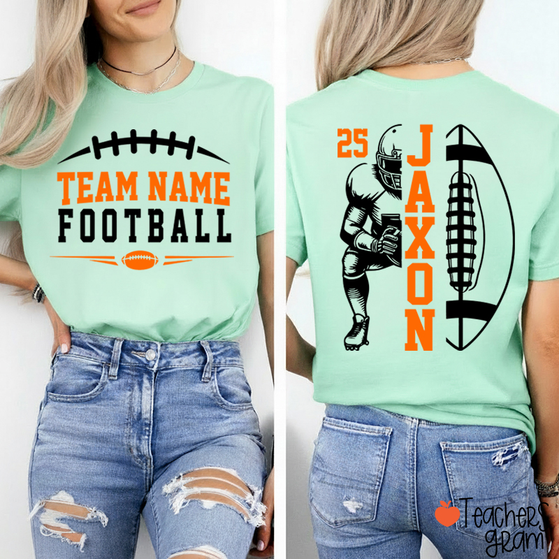 Personalized Team Name Football Season Game Day Teacher Two Sided T-Shirt
