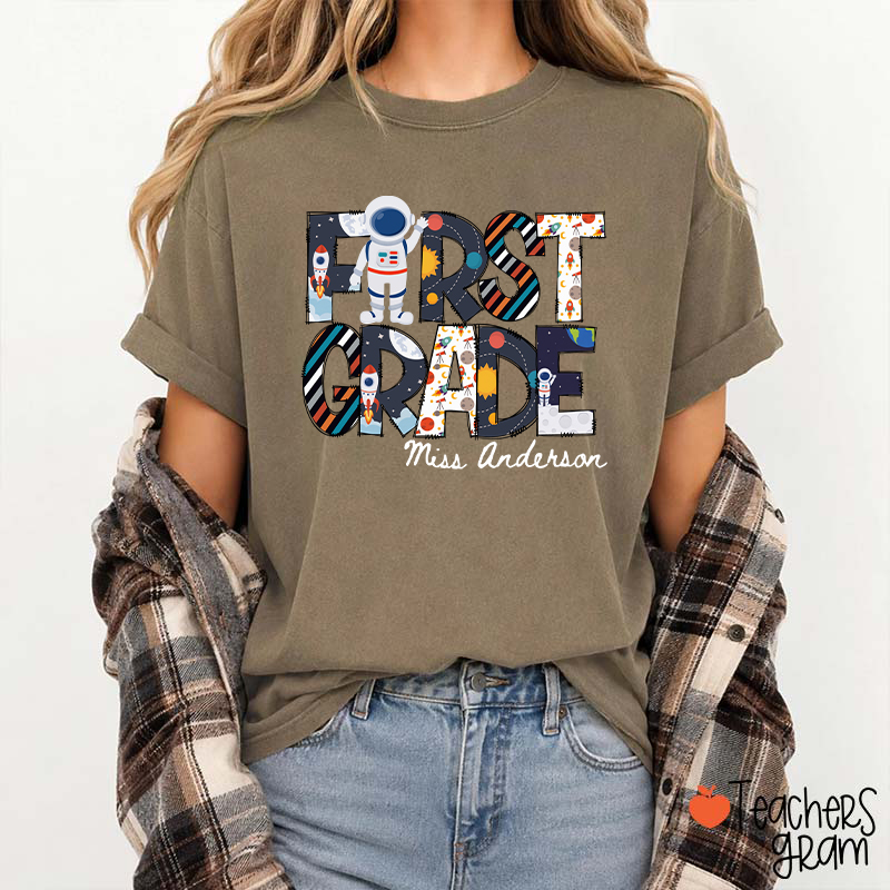 Personalized Grade Name Outer Space Astronaut Teacher T-Shirt