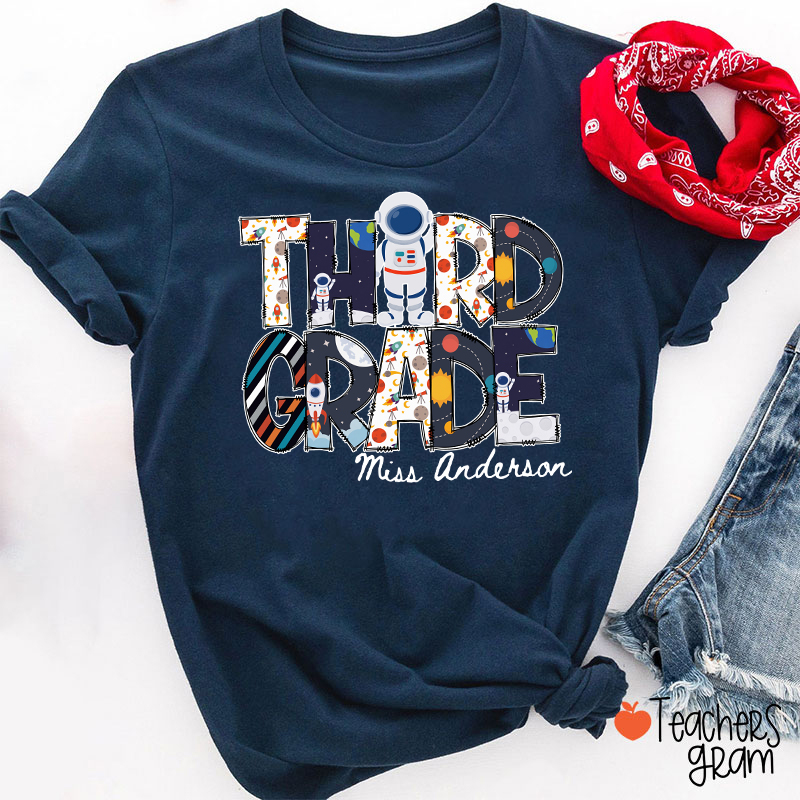 Personalized Grade Name Outer Space Astronaut Teacher T-Shirt